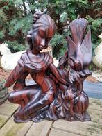 Bali Beeld gesneden uit Palissanderhout "Dame, Vogel, Hert", Antiek en Kunst, Ophalen of Verzenden