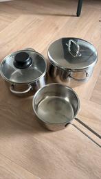 Pannen 2 stuks Fissler en 1 steelpan, Ophalen of Verzenden, Zo goed als nieuw, Rvs, Pannenset