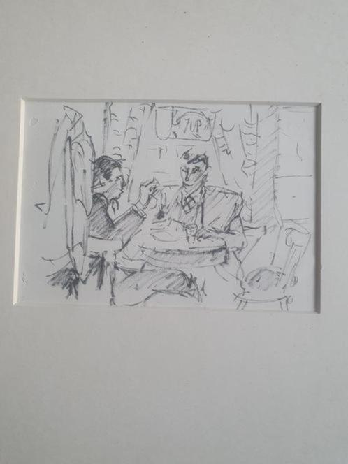 tekening inkt Zakenlunch Vera Jongejan, Antiek en Kunst, Kunst | Tekeningen en Foto's, Ophalen