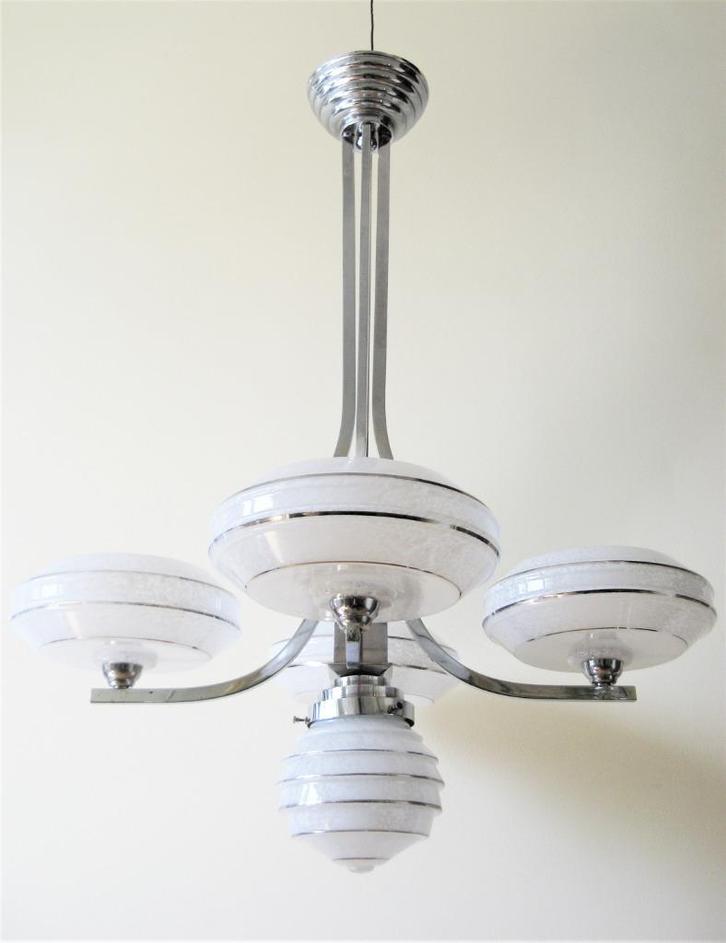 Art Deco lamp jaren 30 chroom nikkel messing glas staand, Antiek en Kunst, Antiek | Lampen, Ophalen