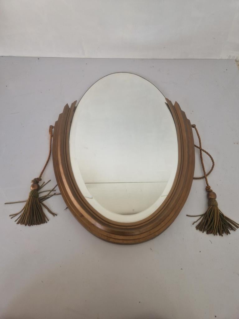 Klassieke verguld spiegel met franjes art deco., Antiek en Kunst, Antiek | Spiegels, Ophalen of Verzenden, Rechthoekig