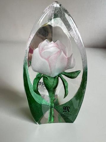 Vintage Mats Jonasson for Målerås Sweden Art Glas Pink Rose beschikbaar voor biedingen