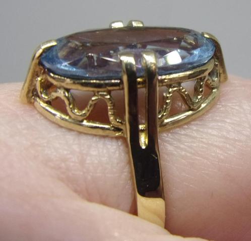 Antieke geelgouden Art Deco ring met blauwe Topaas UNIEK, Sieraden, Tassen en Uiterlijk, Antieke sieraden, Ring, Goud, Met edelsteen