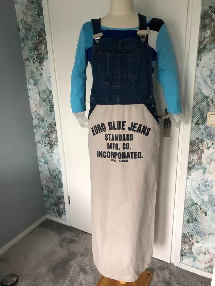 Gave Nieuwe salopetjurk blauw/zandkl. jeansstof mt L 40, Kleding | Dames, Jurken, Nieuw, Maat 38/40 (M), Blauw, Onder de knie