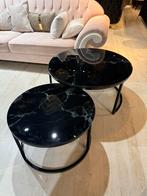 Marmerlook Glazen Ronde Salontafel- Set van 2-Zwart, Ophalen of Verzenden, Rond, 50 tot 100 cm, Minder dan 50 cm