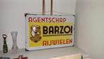Emaille reclamebord Barzoi Rijwielen.  Langcat., Verzamelen, Merken en Reclamevoorwerpen, Ophalen of Verzenden, Gebruikt, Reclamebord