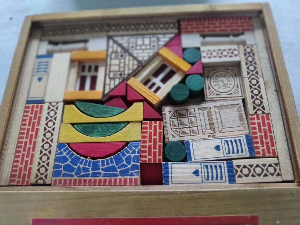 2 Ouderwetse Houten Blokken Speelpuzzels, Ophalen of Verzenden, Gebruikt, Overige merken