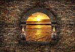 18 Muur Raam Sunset Vlies Fotobehang 350x250cm in 3 maten, Ophalen of Verzenden, Minder dan 10 m², Geel