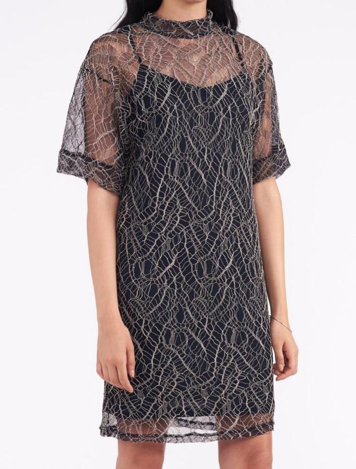 SELECTED FEMME kanten jurk blauw/ecru maat 38/40, Kleding | Dames, Jurken, Zo goed als nieuw, Maat 38/40 (M), Blauw, Boven de knie