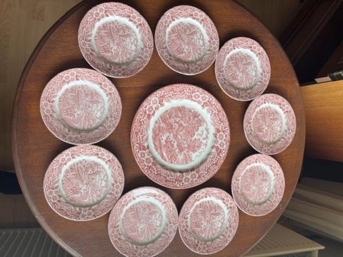 set rood-witte transferware bordjes van J. & G. Meakin Staff, Antiek en Kunst, Antiek | Servies los, Ophalen