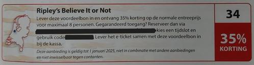 Ripley's Believe It or Not, Amsterdam. 35% korting Bon nr 34, Tickets en Kaartjes, Musea, Drie personen of meer, Kortingskaart