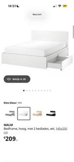 MALM bed ikea met lades 140x200, Huis en Inrichting, Slaapkamer | Bedden, Ophalen, Wit, Tweepersoons, 140 cm