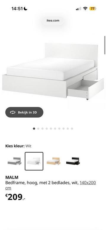 MALM bed ikea met lades 140x200 - afbeelding 1