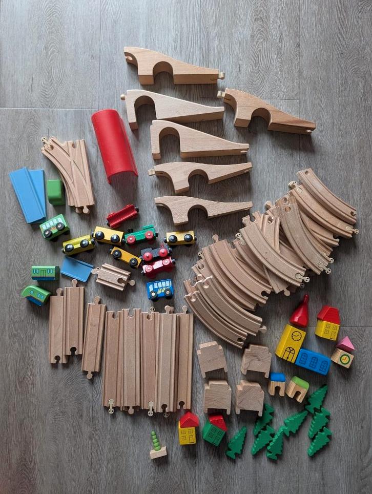 Houten treinbaan, Kinderen en Baby's, Speelgoed | Houten speelgoed, Gebruikt, Overige typen, Ophalen