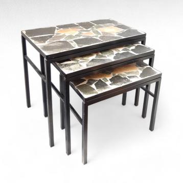 Mid Century Design Marmer Mozaïek Mimiset, Metalen Onderstel beschikbaar voor biedingen
