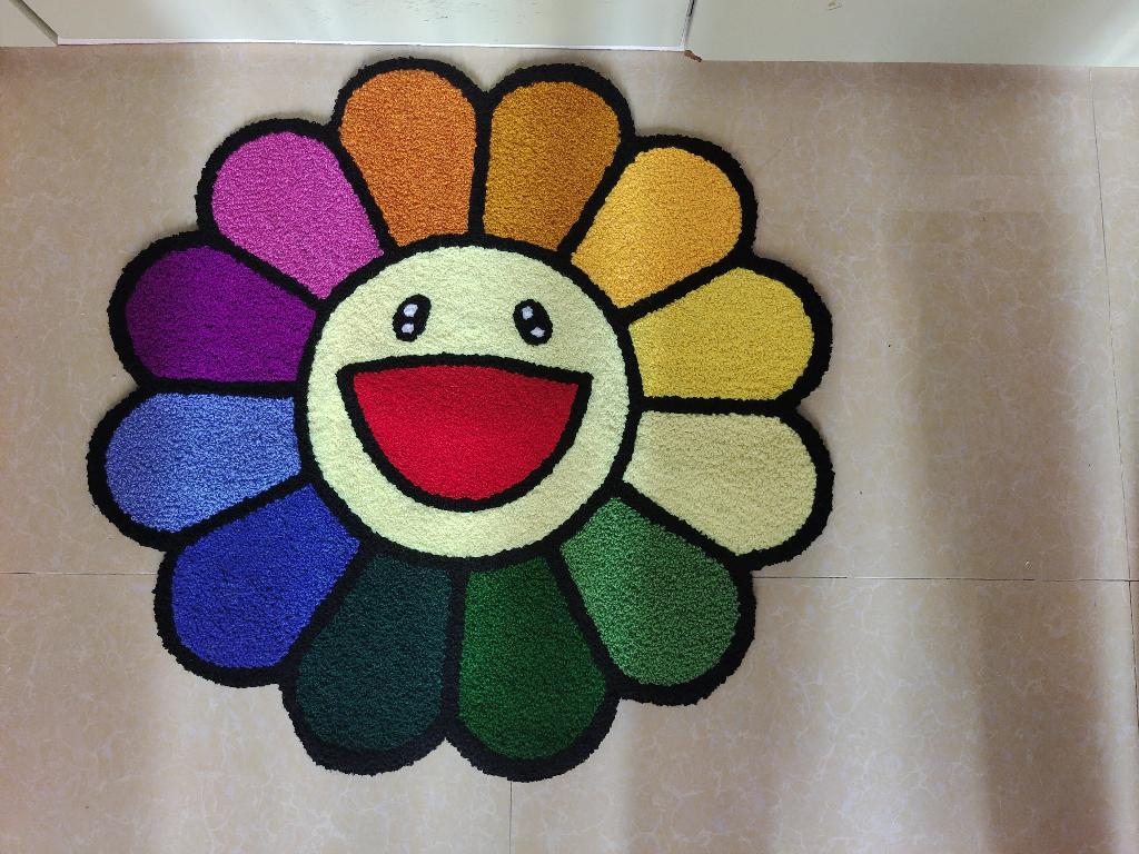 Cartoon Zonnebloem Vloerkleed / Bloem Kleed Kinderkamer, Verzenden, Nieuw, Rond, 50 tot 100 cm