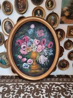 Oud olieverf olieverfschilderij schilderij bloemen K26, Ophalen of Verzenden