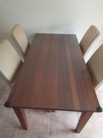 Kersenhouten tafel + 4 lederen stoelen, Huis en Inrichting, Ophalen, Gebruikt, Modern, 4 tot 6 stoelen