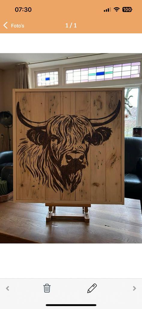 Wandbord “Schotse Hooglander” (duurzaam hout), Huis en Inrichting, Woonaccessoires | Wanddecoraties, Nieuw, Ophalen