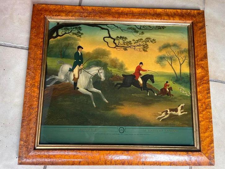 Vintage Jachttafereel in Lijst, Antiek en Kunst, Kunst | Schilderijen | Klassiek, Ophalen of Verzenden