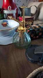 Brocante parfumspuit groen glas goudkleurige spuit pompje, Antiek en Kunst, Curiosa en Brocante, Ophalen of Verzenden