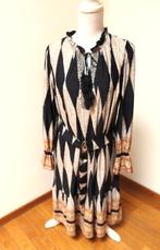 N51 K-DESIGN jurk travelstof zwart beige L 42/44, K-design, Zwart, Maat 42/44 (L), Ophalen of Verzenden