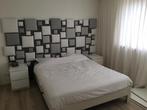Bedboard / achterwand bed, grijs met off white kussentjes, Ophalen, Gebruikt, Tweepersoons, Overige maten