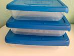 3x Bewaardozen met blauwe deksel, Ophalen, Gebruikt