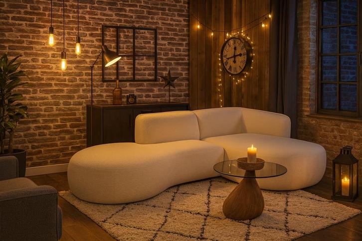 Hoekbank Suzy Teddy stof 275x150 Direct/Leverbaar E-7022, Huis en Inrichting, Banken | Bankstellen, Nieuw, Hoekbank, Vierpersoons of meer