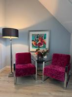 2 Roze Koinor Fauteuils, Huis en Inrichting, Ophalen, Gebruikt, Minder dan 75 cm, Metaal