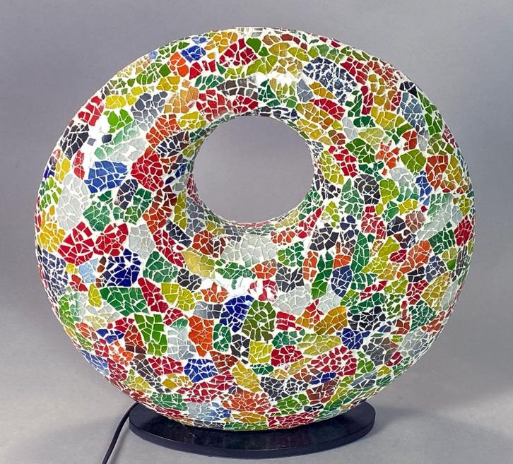 Ronde handgemaakte lamp, Huis en Inrichting, Lampen | Tafellampen, Gebruikt, Minder dan 50 cm, Glas, Overige materialen, Ophalen