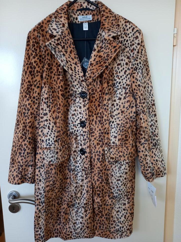 Lange harige panterjas 44-46, beige camel met bruin en zwart, Kleding | Dames, Jassen | Winter, Nieuw, Maat 46/48 (XL) of groter