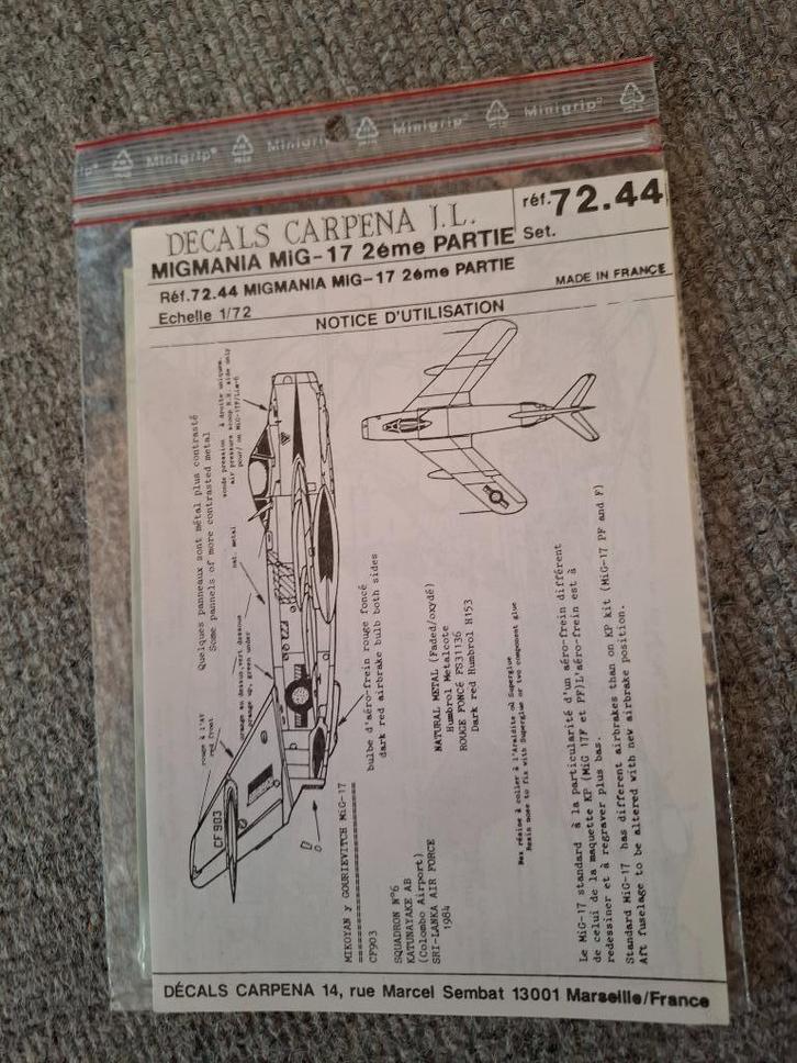 1/72 Carpena decals MiG-17, Hobby en Vrije tijd, Modelbouw | Vliegtuigen en Helikopters, Nieuw, Vliegtuig, 1:72 tot 1:144, Overige merken