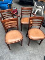 Vier Bruine Houten Stoelen van Hutten met Leren Zitting, Gebruikt, Bruin, Ophalen of Verzenden, Vier