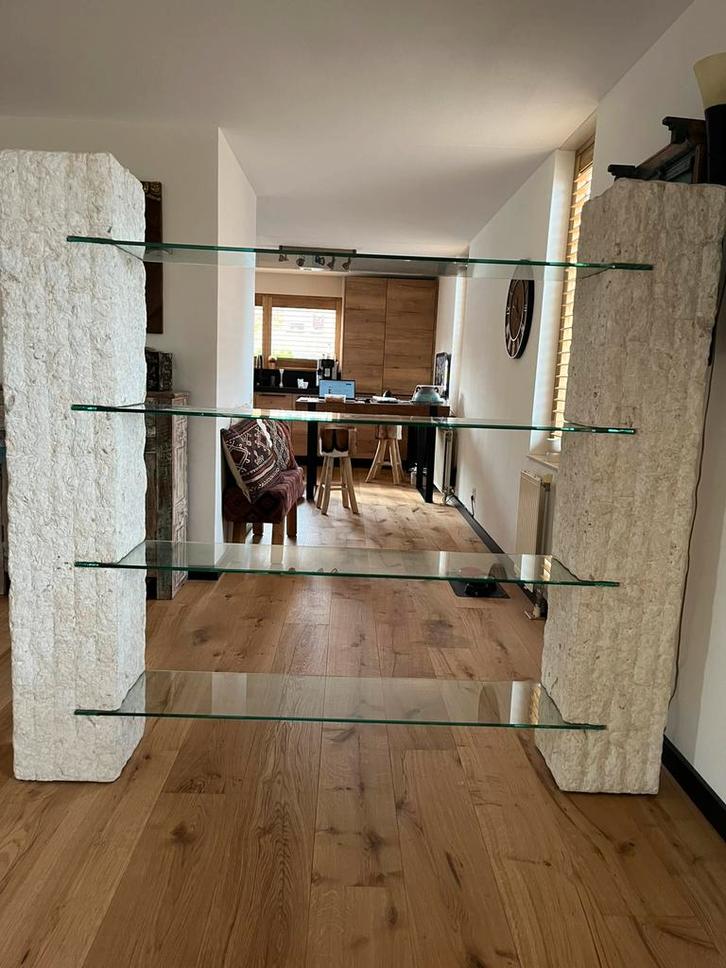 Fosielsteen Roomdivider met Glasplaten, Huis en Inrichting, Woonaccessoires | Wandplanken en Boekenplanken, Zo goed als nieuw