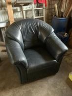 Fauteuil - blauw leder, Ophalen, Gebruikt, 75 tot 100 cm, Leer