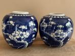 2 blauw/witte Kangxi gemberpotten met prunus bloesem, Verzenden