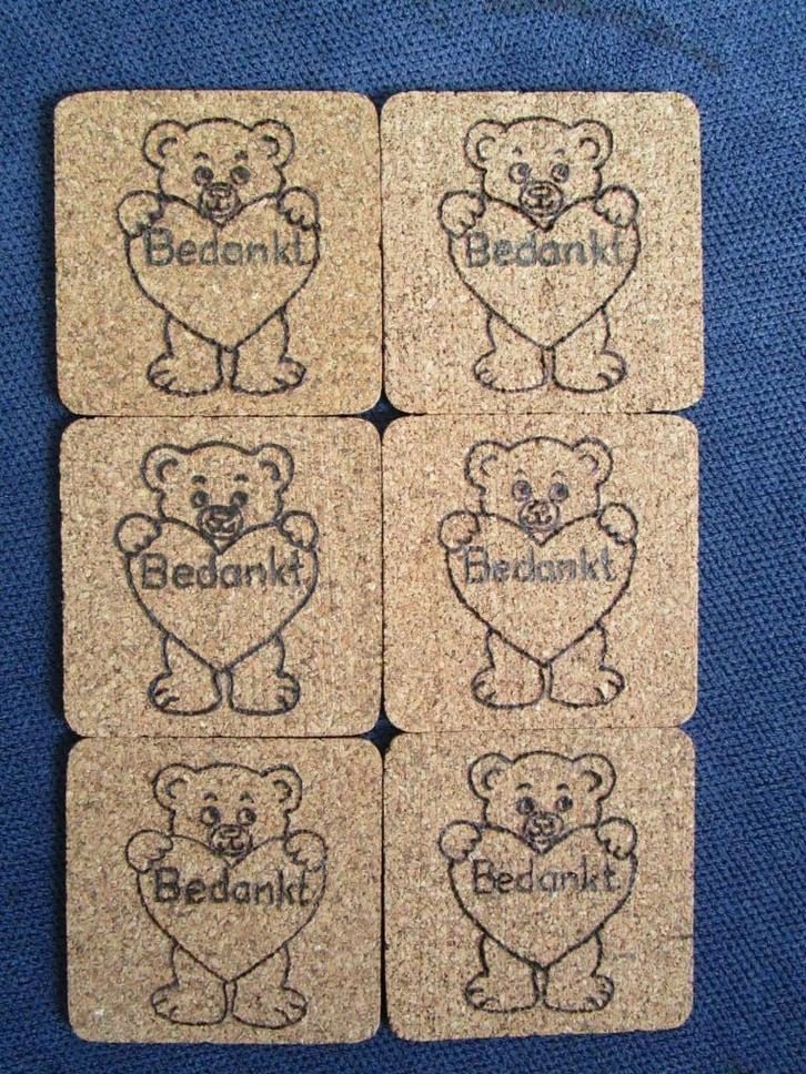 Bedankje op coaster + overige artikelen Creamar Pyrografie, Huis en Inrichting, Woonaccessoires | Onderzetters, Nieuw, Overig