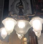 Groot kroonluchter antiek hanglamp brons - glas art deco
