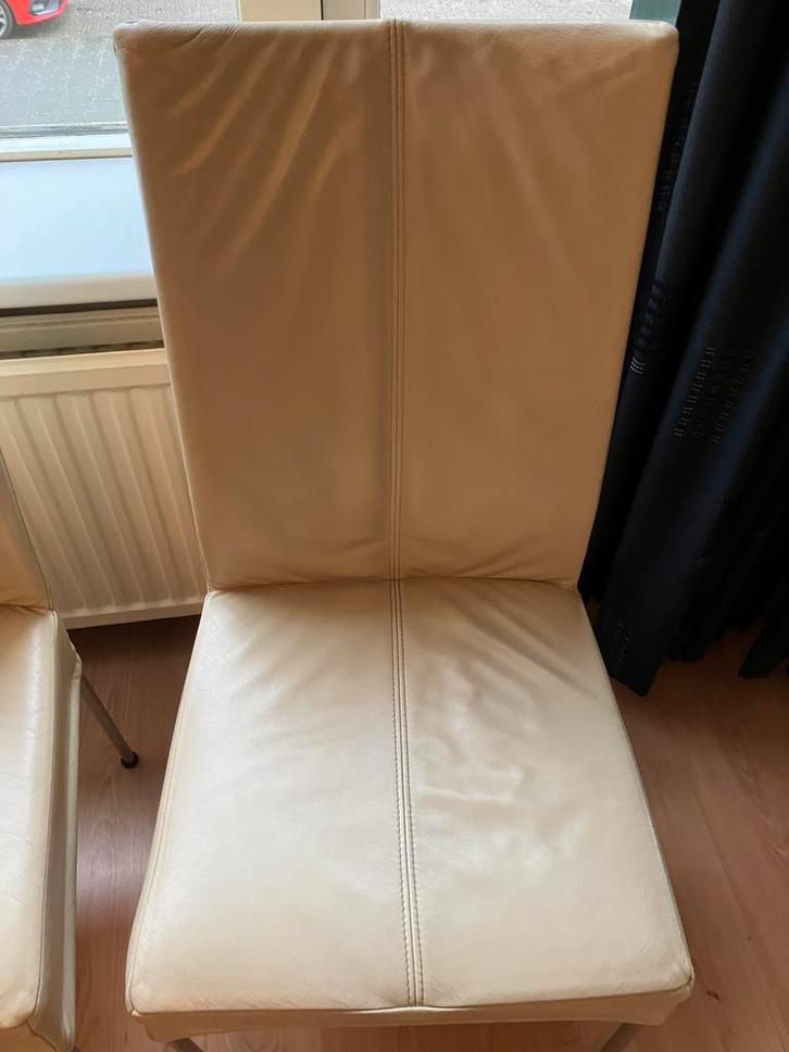 4 Lederen Eetkamerstoelen - Prima Staat!, Huis en Inrichting, Stoelen, Gebruikt, Vier, Leer, Overige kleuren, Ophalen