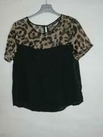 luipaard panter print doorzichtig tshirt L, Ophalen of Verzenden, Zo goed als nieuw, Bruin, Korte mouw