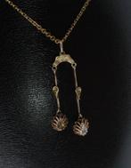 14k gouden antieke ketting hanger grote peergeslepen diamant, Ophalen of Verzenden, Goud, Hanger, Met edelsteen