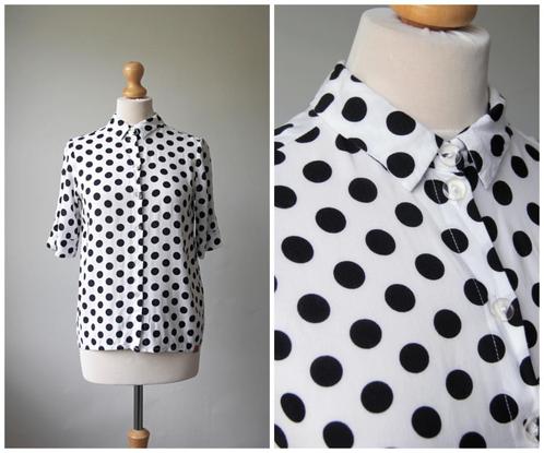 Mooi Vrolijk - prachtige stippen blouse / zwart wit / maat M, Kleding | Dames, Blouses en Tunieken, Zo goed als nieuw, Maat 38/40 (M)