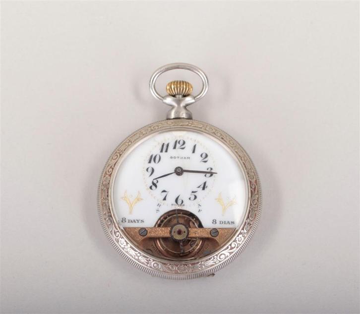 Stalen Hepdomas 8 dagen Gotham zakhorloge., Antiek en Kunst, Antiek | Klokken, Ophalen of Verzenden