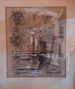 Staalstraat, tekening gemengde techniek, sepia iets gekleurd, Ophalen of Verzenden