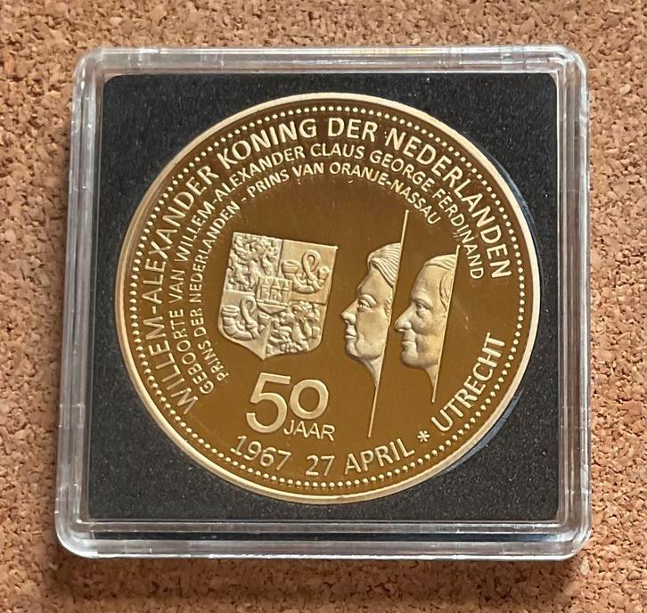 Penning - Willem Alexander 50 Jaar - Geboren 27 April 1967, Postzegels en Munten, Penningen en Medailles, Overige materialen, Nederland
