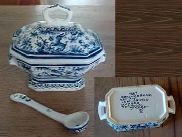 Aardewerk - Blauw - Portugal – Jampot + Lepel - Klik RK adv  beschikbaar voor biedingen