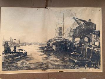 Originele Ets van Jan Sirks Oude haven van Rotterdam beschikbaar voor biedingen