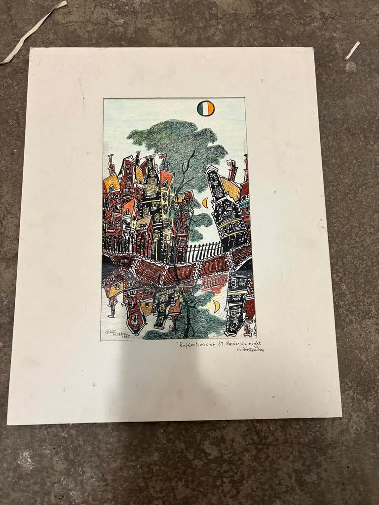 Schilderij 'Reflections of St. Patrick's Night in Amsterdam', Ophalen of Verzenden
