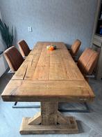 Houten Tafel + 4 Stoelen, Ophalen, Gebruikt, Eikenhout, 200 cm of meer